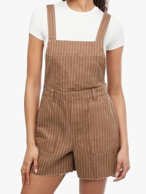 We Wore What Brown Pinstripe Short Overall Sz M
